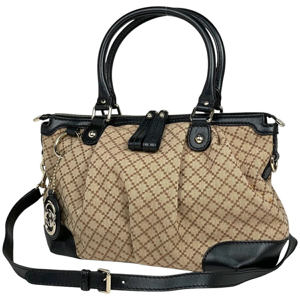 Gucci Diamante Sukey Handbag Shoulder Bag Canvas Brown Black